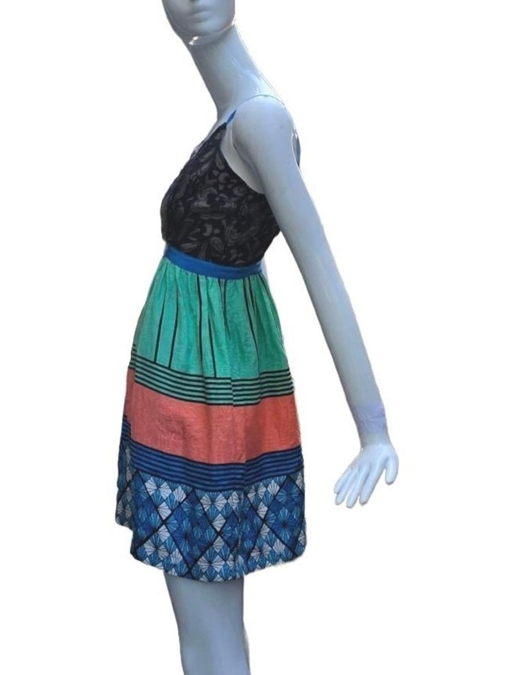 Tracy Reese Anthropologie Silk Linen Lace Colorblock Sundress Multi 4P - Picture 5 of 15